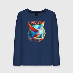 Лонгслив хлопковый женский Голубь мира peace, цвет: тёмно-синий