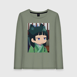 Лонгслив хлопковый женский Монолог фармацевта Маомао с ушками, цвет: авокадо