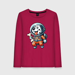 Лонгслив хлопковый женский Dalmatian cosmonaut puppy with a bone, цвет: маджента