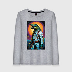 Лонгслив хлопковый женский Крокодил космонавт - нейросеть, цвет: меланж