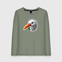 Лонгслив хлопковый женский Голова чено белого аиста, цвет: авокадо