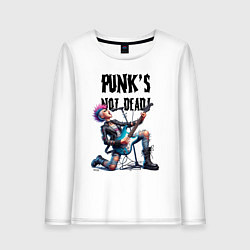 Лонгслив хлопковый женский Punks not dead - slogan ai art, цвет: белый