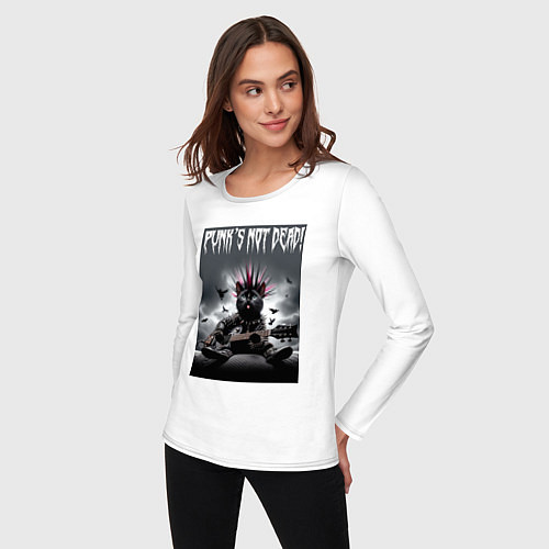 Женский лонгслив Cool kitten - punks not dead / Белый – фото 3