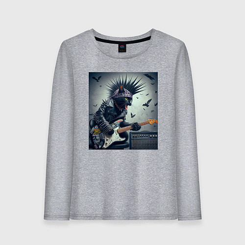 Женский лонгслив Котёнок панк гитарист - нейросеть / Меланж – фото 1