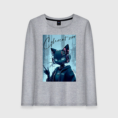 Женский лонгслив Cybercat 2099 - ai art / Меланж – фото 1