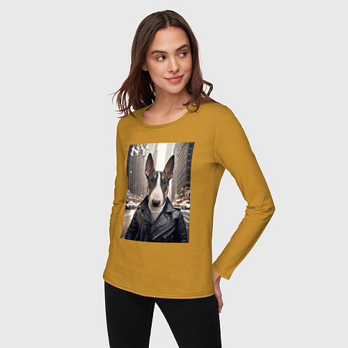 Женский лонгслив A tough bully from New York / Горчичный – фото 3