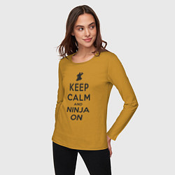 Лонгслив хлопковый женский Keep calm and ninja on, цвет: горчичный — фото 2