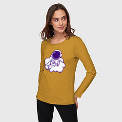 Лонгслив хлопковый женский Космонавт на облачке, цвет: горчичный — фото 2