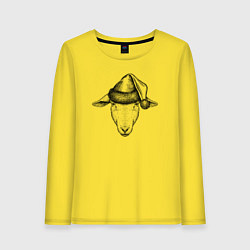 Лонгслив хлопковый женский Овца в новогоднем колпаке, цвет: желтый