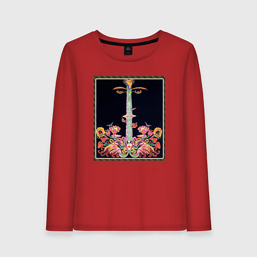 Женский лонгслив Абстракные лица, цветы и ноты / Красный – фото 1