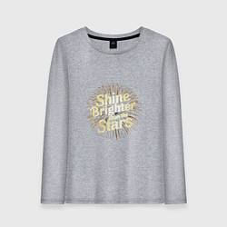 Лонгслив хлопковый женский Shine brighter than the stars, цвет: меланж