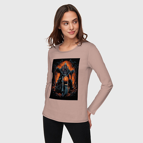 Женский лонгслив Скелет сатаны едет на старом мотоцикле / Пыльно-розовый – фото 3