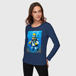 Лонгслив хлопковый женский Homer diving - ai art, цвет: тёмно-синий — фото 2