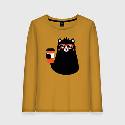 Женский лонгслив Мишка с напитком