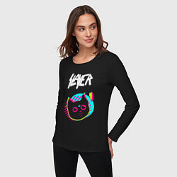 Лонгслив хлопковый женский Slayer rock star cat, цвет: черный — фото 2