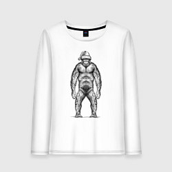 Лонгслив хлопковый женский Обезьяна новогодняя стоит, цвет: белый