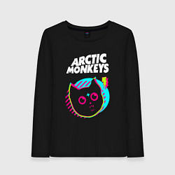 Лонгслив хлопковый женский Arctic Monkeys rock star cat, цвет: черный