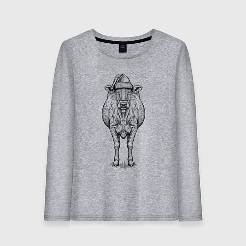 Женский лонгслив Новогодняя корова анфас / Меланж – фото 1