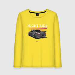Лонгслив хлопковый женский Nissan skyline night ride, цвет: желтый
