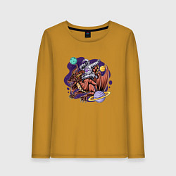 Лонгслив хлопковый женский Даб космонавт на драконе, цвет: горчичный