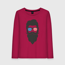 Лонгслив хлопковый женский Американец с усами и бородой, цвет: маджента