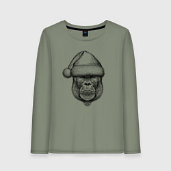 Лонгслив хлопковый женский Морда новогодней гориллы, цвет: авокадо