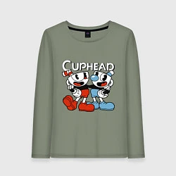 Лонгслив хлопковый женский Cuphead and Mugman, цвет: авокадо