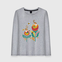Лонгслив хлопковый женский Милые гномы в цветах, цвет: меланж
