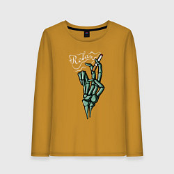 Лонгслив хлопковый женский Скелет с сигаретой - relax, цвет: горчичный