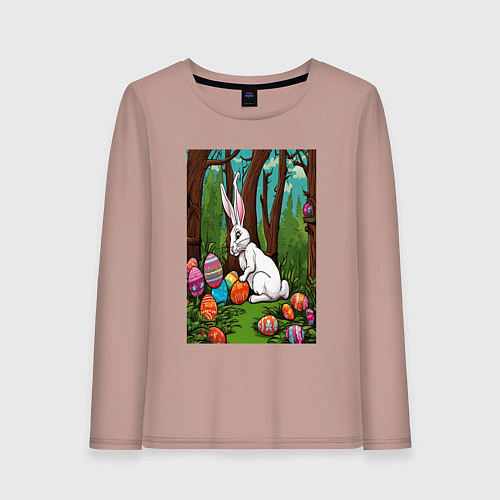 Женский лонгслив Пасхальный кроль в лесу / Пыльно-розовый – фото 1