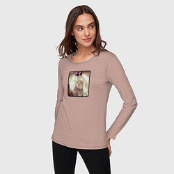 Лонгслив хлопковый женский Смелый кот и собаки мем, цвет: пыльно-розовый — фото 2