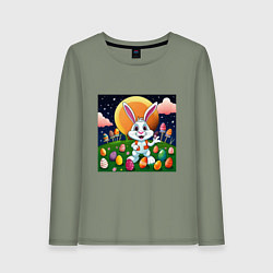 Лонгслив хлопковый женский Кролик пришелец, цвет: авокадо