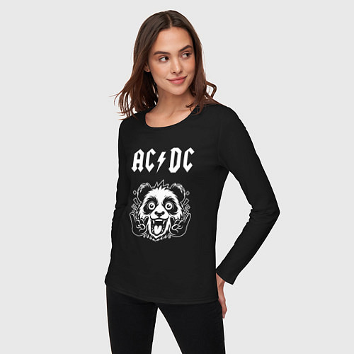 Женский лонгслив AC DC rock panda / Черный – фото 3