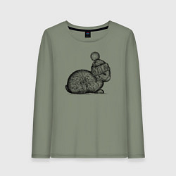 Лонгслив хлопковый женский Зайченок в шапке, цвет: авокадо