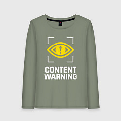 Лонгслив хлопковый женский Content Warning logo, цвет: авокадо