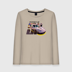 Лонгслив хлопковый женский Спортивный автомобиль Порше, цвет: миндальный