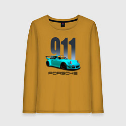 Лонгслив хлопковый женский Cпортивный автомобиль Porsche, цвет: горчичный