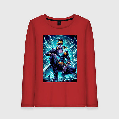 Женский лонгслив Jotaro Kujo - neon glow ai art / Красный – фото 1