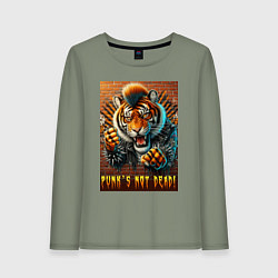 Лонгслив хлопковый женский Punks not dead - motto tiger, цвет: авокадо