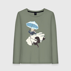 Лонгслив хлопковый женский Вайолет Эвергарден автозапоминающая кукла, цвет: авокадо