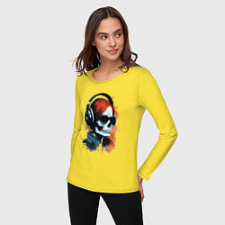 Лонгслив хлопковый женский Grunge redhead girl skull, цвет: желтый — фото 2