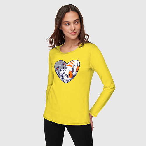 Женский лонгслив Котики в сердечке / Желтый – фото 3