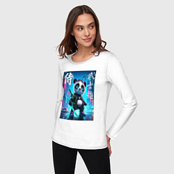 Лонгслив хлопковый женский Panda samurai - bushido ai art, цвет: белый — фото 2