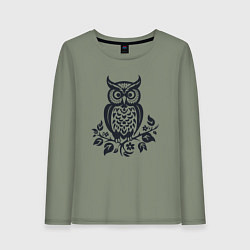 Лонгслив хлопковый женский Силуэт совы, цвет: авокадо