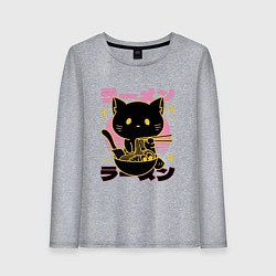 Лонгслив хлопковый женский Котик с лапшой, цвет: меланж