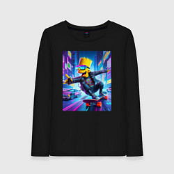 Лонгслив хлопковый женский Барт Симпсон на скейтборде - нейросеть, цвет: черный