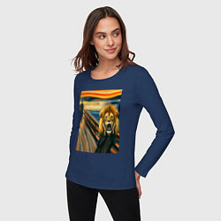Лонгслив хлопковый женский Лев кричит - мем картина от нейросети, цвет: тёмно-синий — фото 2