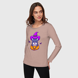 Лонгслив хлопковый женский Kitty halloween, цвет: пыльно-розовый — фото 2