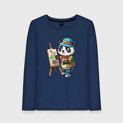 Лонгслив хлопковый женский Панда-художник, цвет: тёмно-синий