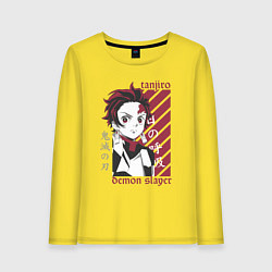 Лонгслив хлопковый женский Тандзиро Камадо серьезный Клинок рассекающий демон, цвет: желтый